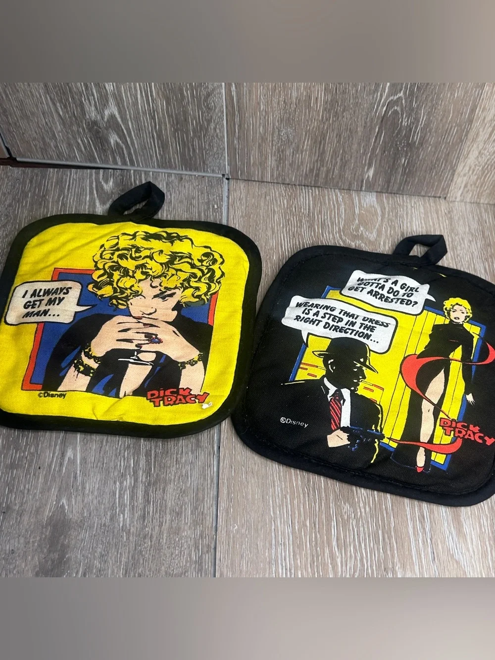 Vintage 1990 Disney Dick Tracy Potholder Set Zak Designs Pop Art Hot Pads
